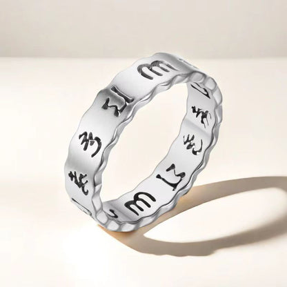 Rockyu ステンレス メンズリング 般若心経刻印 仏教モチーフ お守りデザイン シルバー ゴールド ローズゴールド