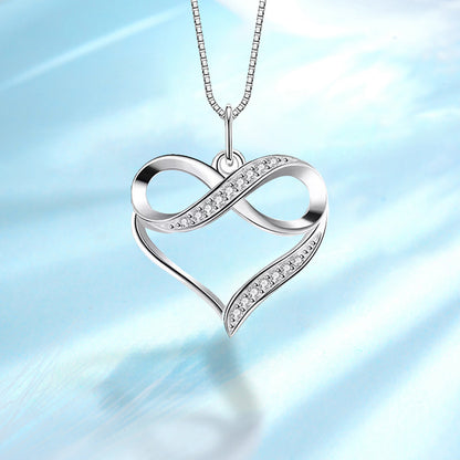 Rockyu ネックレス レディース プラチナ仕上げ 無限大ハートペンダント ベネチアンチェーン ジルコニア付き