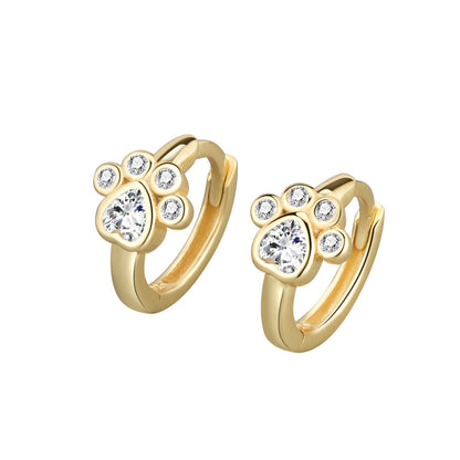 Rockyu フープピアス レディース 肉球モチーフ ジルコニア リング型 猫好きアクセサリー