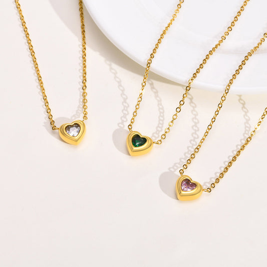 Rockyu レディース ネックレス グリーン ハートペンダント ステンレス鋼 金属アレルギー対応 一粒ジルコニア 記念日 プレゼント