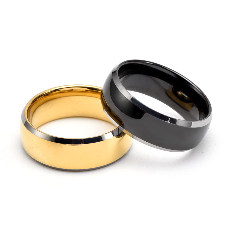 Rockyu タングステンリング メンズ 8mm ゴールド＆ブラック 光沢仕上げ