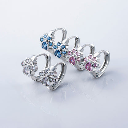 Rockyu 猫ピアス レディース シルバー 肉球デザイン ジルコニア フープピアス