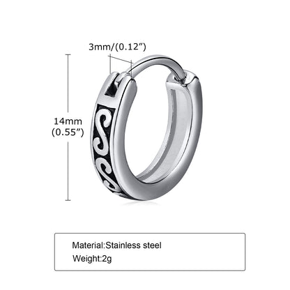 Rockyu メンズ シルバー フープピアス ステンレス鋼 金属アレルギー対応 ヴィンテージチェーン デザインリング