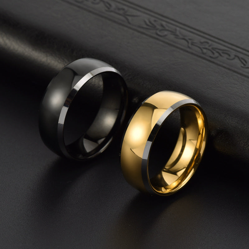 Rockyu タングステンリング メンズ 8mm ゴールド＆ブラック 光沢仕上げ