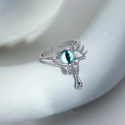 Rockyu 悪魔の目 指輪 シルバー フリーサイズ ジルコニア付き INS風ユニセックスリング