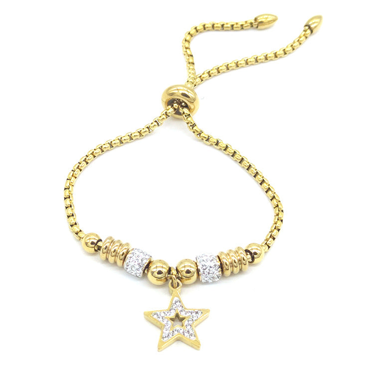Rockyu ブレスレット レディース 星チャーム付き ジルコニア ピンクゴールド 調節可能 アクセサリー