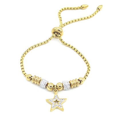 Rockyu ブレスレット レディース 星チャーム付き ジルコニア ピンクゴールド 調節可能 アクセサリー