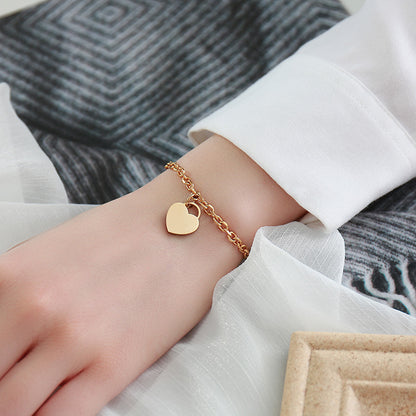 Rockyu レディースブレスレット ハートチャーム付き チタン製OTマンテルチェーン ピンクゴールド