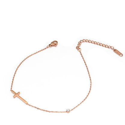 Rockyu アンクレット レディース クロス チタン 細いチェーン ジルコニア アンティーク風