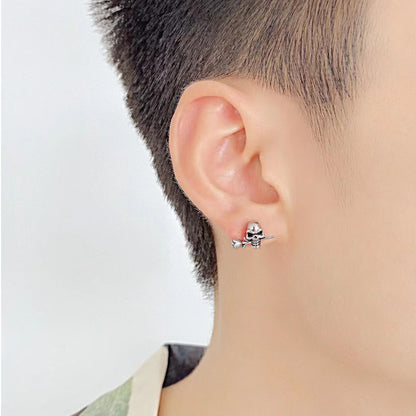 Rockyu メンズ ピアス シルバー スカルデザイン チタン製 両耳用 ファッションジュエリー