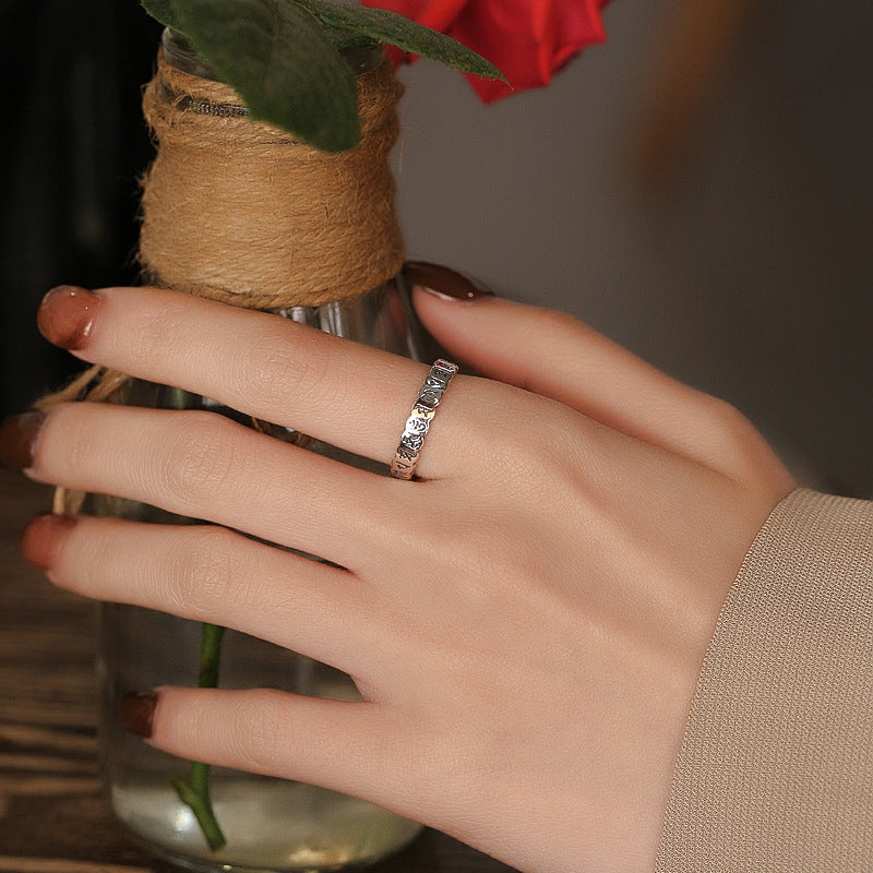 Rockyu 六字真言シルバーリング ペア対応 s925 開運守護 フリーサイズ