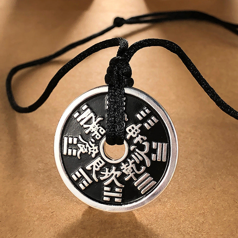 Rockyu ネックレス メンズ 円形 銅銭 コイン シルバー ステンレス 魔除け 開運 中華風 ペンダント