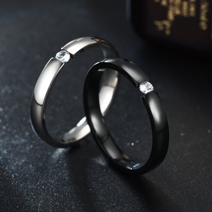 Rockyu レディースリング ダイヤモンド風ストーン付き ステンレス製 ピンクゴールド＆ブラックカラー