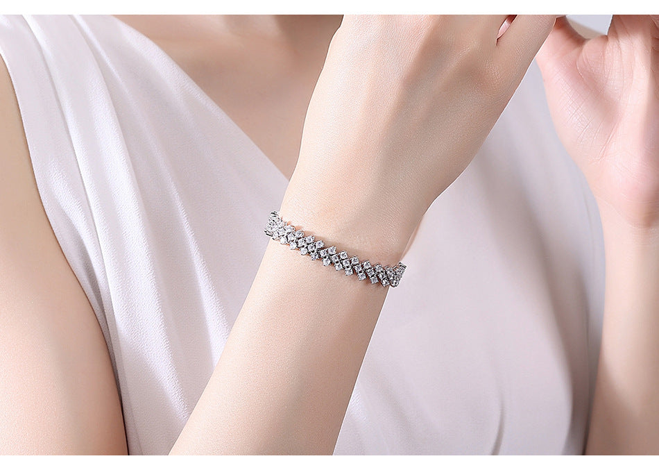 Rockyu ブレスレット レディース シルバー プラチナ仕上げ AAAジルコニア 豪華キラキラ腕輪
