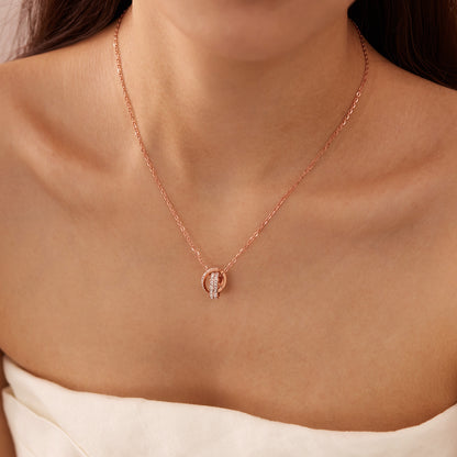 Rockyu ネックレス レディース ピンクゴールド 2連リングペンダント CZ輝石付き
