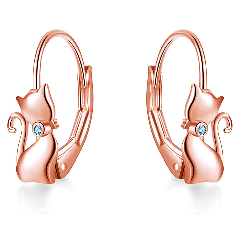 Rockyu レディースピアス 猫モチーフ ジルコニア付き シルバー925 金属アレルギー対応 両耳用