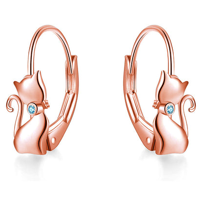 Rockyu レディースピアス 猫モチーフ ジルコニア付き シルバー925 金属アレルギー対応 両耳用