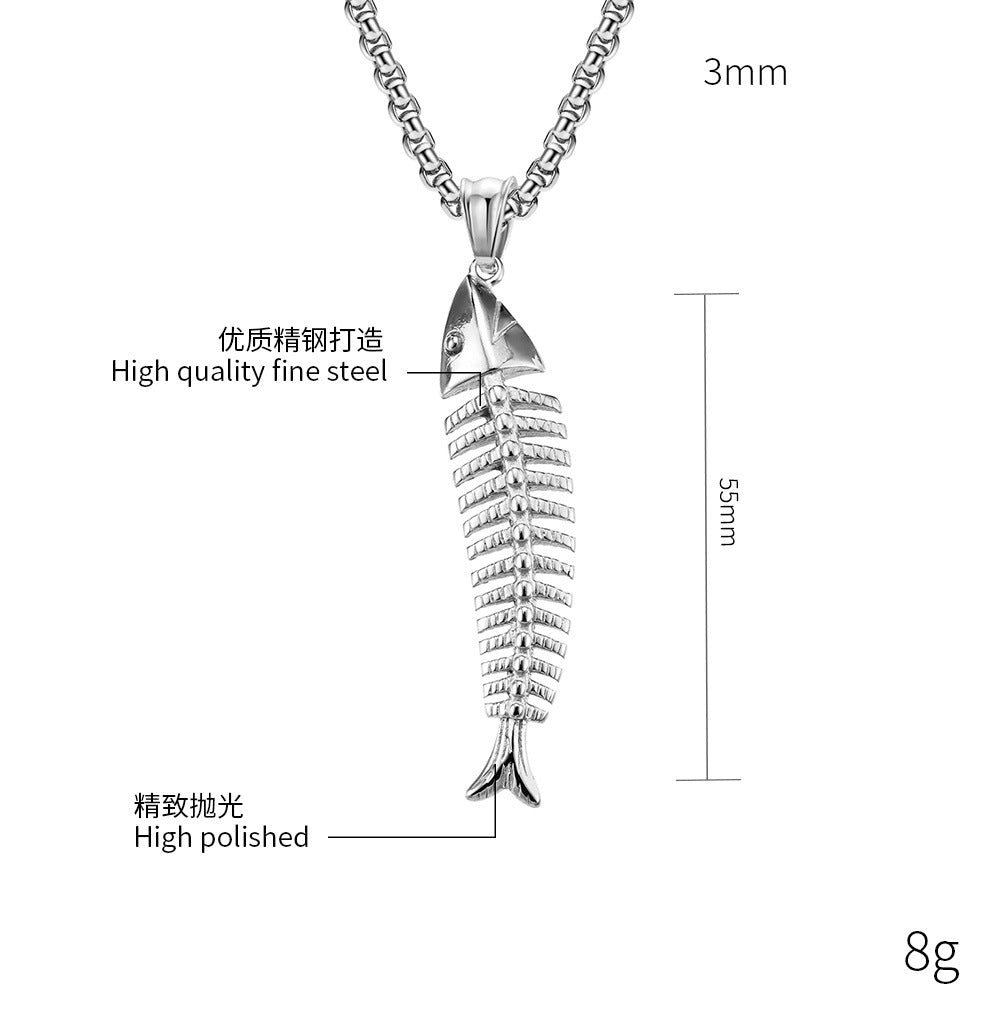 Rockyu 魚骨ネックレス メンズ サージカルステンレス製 3色展開 ベネチアンチェーン