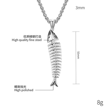 Rockyu 魚骨ネックレス メンズ サージカルステンレス製 3色展開 ベネチアンチェーン