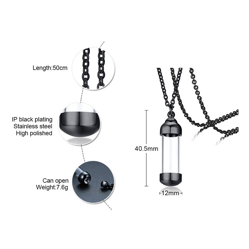 Rockyu カプセルネックレス レディース ステンレス製 ガラス管 香水・薬入れ対応 シルバー・ゴールド・ブラック