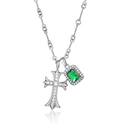 Rockyu ネックレス メンズ 十字架 シルバー&ゴールド チタン製 ジルコニア ペンダント