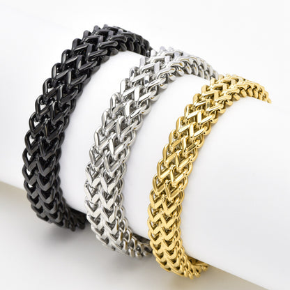 [Rockyu]ブレスレット男性シルバーステンレスチェーンシンプルモダン2連ブレスレット幅広ブレスレット