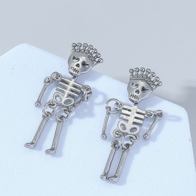 Rockyu ピアス メンズ 王冠スカル 人形風 揺れるチタンピアス 金属アレルギー対応 両耳セット