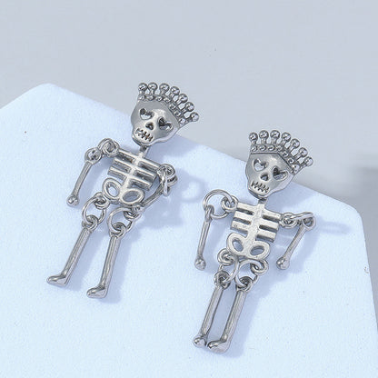 Rockyu ピアス メンズ 王冠スカル 人形風 揺れるチタンピアス 金属アレルギー対応 両耳セット