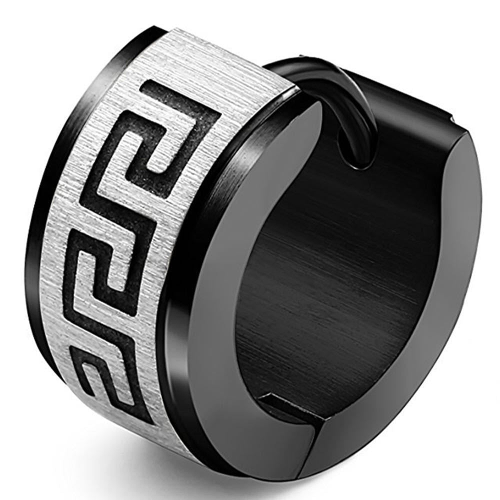 Rockyu ピアス メンズ ステンレス ブラック フープピアス 幾何学模様 幅広 リング 金属アレルギー対応