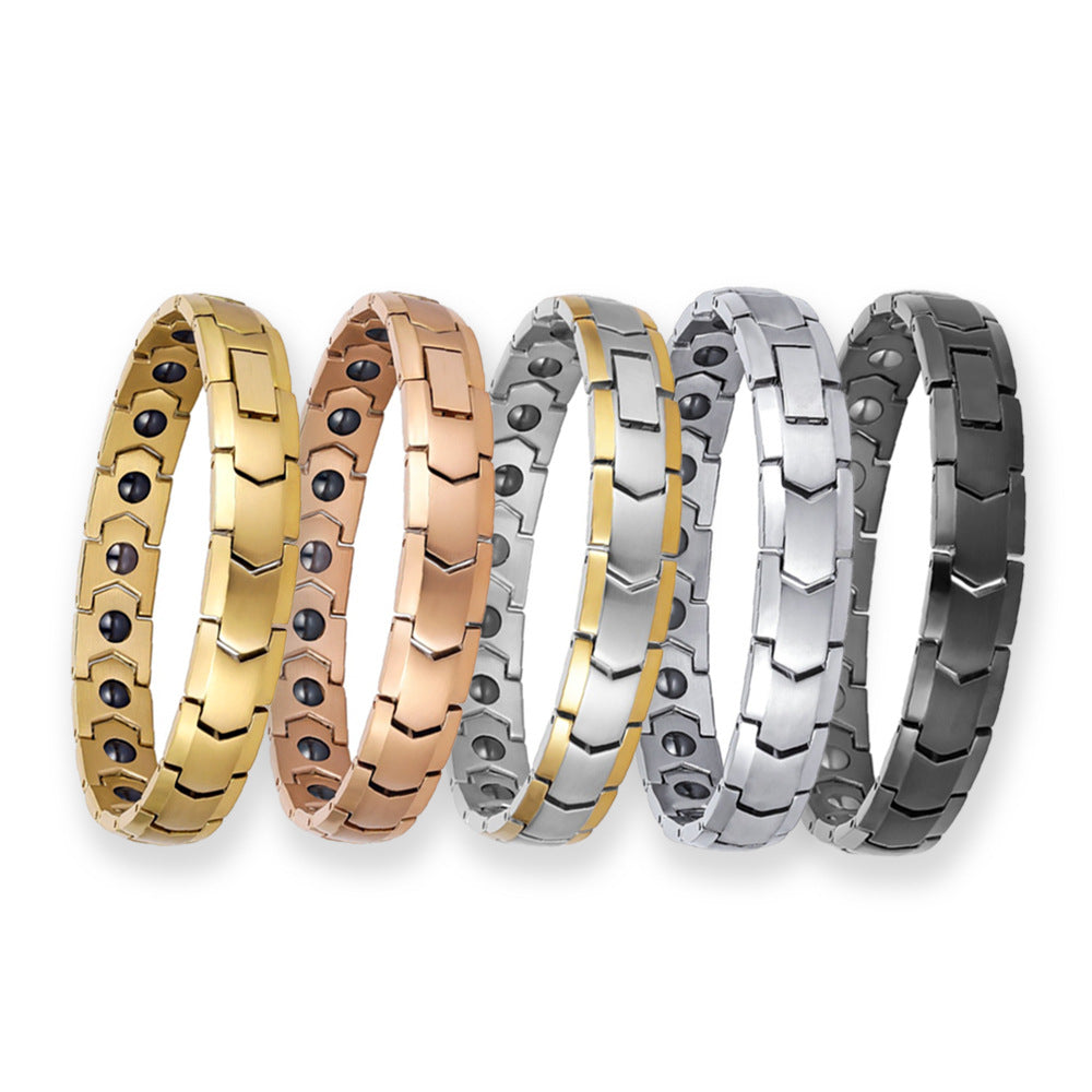 Rockyu ブレスレット メンズ 18K チタン製 磁気 ゲルマニウム ピンクゴールド＆シルバー ヨーロピアンスタイル