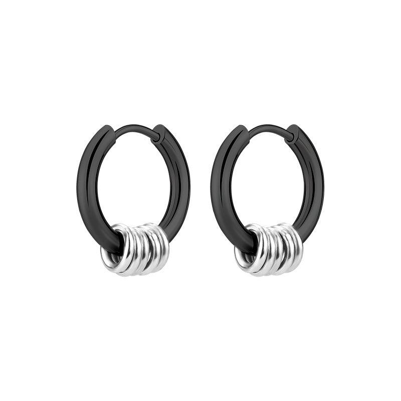 Rockyu メンズピアス フープ サークル ステンレス製 シルバー ゴールド ブラック 両耳用 アレルギー対応 おしゃれ プレゼント