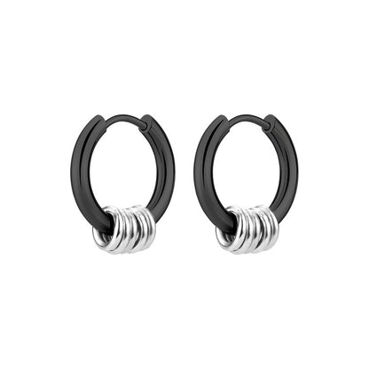 Rockyu メンズピアス フープ サークル ステンレス製 シルバー ゴールド ブラック 両耳用 アレルギー対応 おしゃれ プレゼント