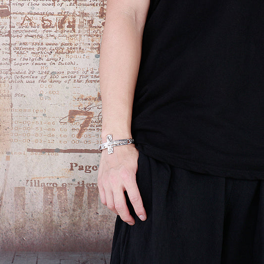 Rockyu ブレスレット メンズ ゴールド ステンレス 喜平チェーン クロスデザイン