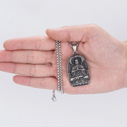 Rockyu ネックレス メンズ シルバー ステンレス 仏像 観音菩薩 ペンダント ゴシック風