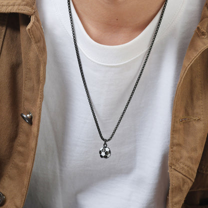 Rockyu メンズネックレス サッカーボールペンダント ステンレス 金属アレルギー対応 スポーツ応援ギフト