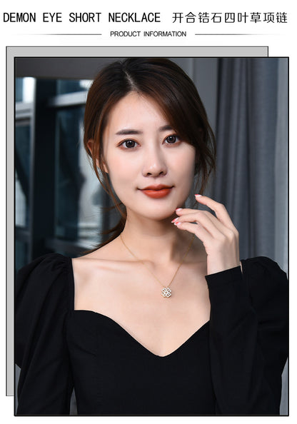 Rockyu 四つ葉ハートネックレス レディース ゴールド＆シルバー ステンレスチェーン 60cm