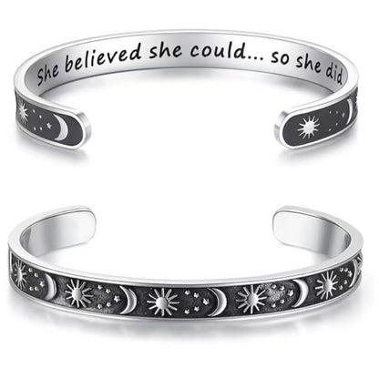 Rockyu フリーサイズ ステンレス バングル ブレスレット メンズ レディース ペア対応 刻印入り おしゃれシンプルデザイン