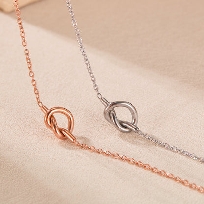 Rockyu レディース ネックレス ハート 結び ピンクゴールド 18金 メッキ チタン 鎖骨チェーン