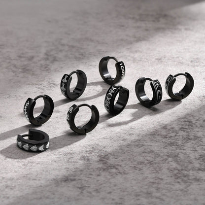 Rockyu ステンレス製 ブラックコーティング柄入りフープピアス メンズ 片耳用