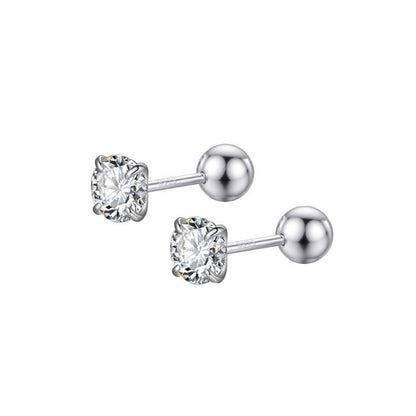 Rockyu シルバー925 ピアス レディース ジルコニア 五角形 リング 鏡面処理 金属アレルギー対応