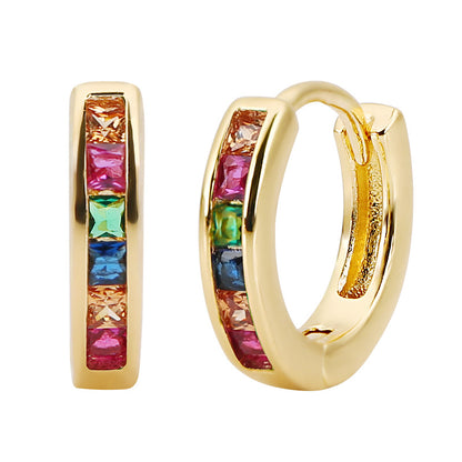 Rockyu ピアス レディース フープ シルバー ゴールド マルチカラー ジルコニア 正方形 リング