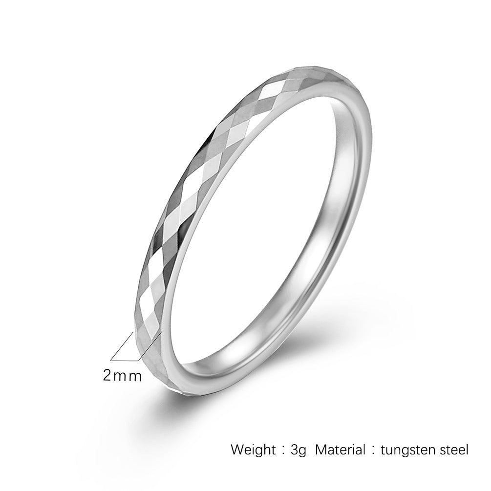 Rockyu タングステン 多面カットリング 2mm メンズ レディース 指輪 シルバー ゴールド ブラック ピンクゴールド 鏡面＆マット仕上げ 男女兼用