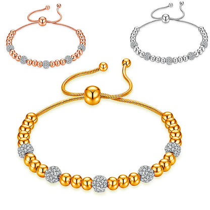 Rockyu ビーズブレスレット レディース｜ジルコニア輝く ステンレスチェーン アクセ