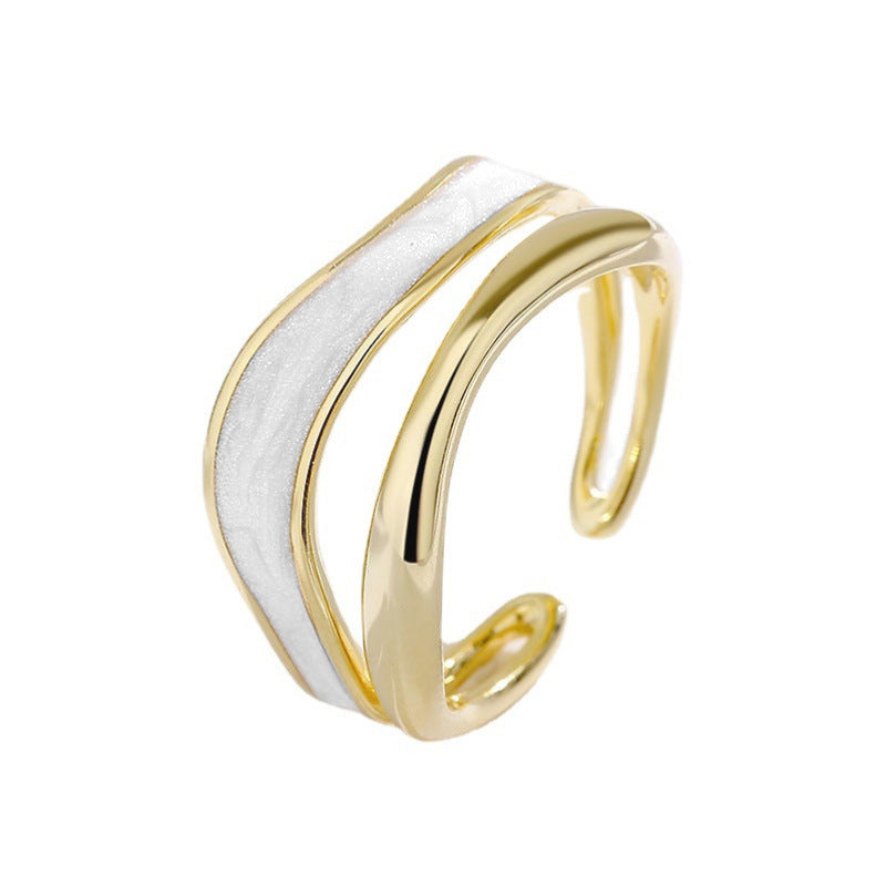 Rockyu リング レディース フリーサイズ ゴールド 多連ウェーブリング サイズ調節可 金属アレルギー対応