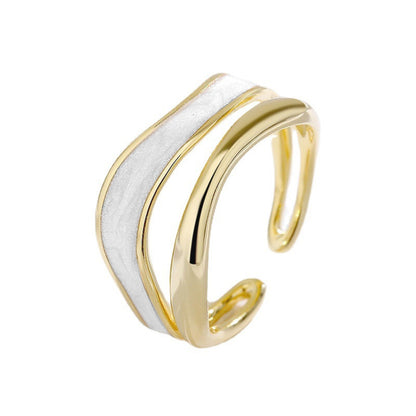 Rockyu リング レディース フリーサイズ ゴールド 多連ウェーブリング サイズ調節可 金属アレルギー対応