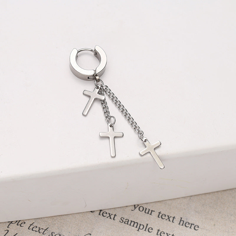 Rockyu ピアス メンズ チタン製 クロスチェーン フープピアス ステンレス製 アレルギー対応