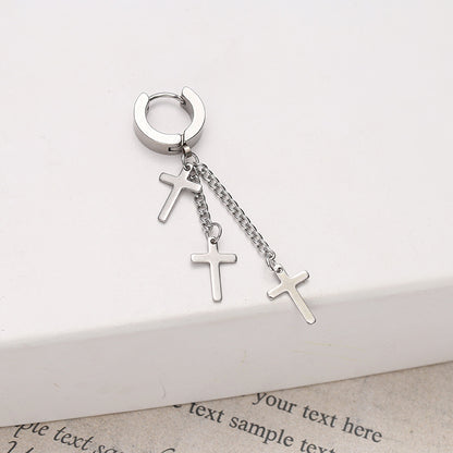 Rockyu ピアス メンズ チタン製 クロスチェーン フープピアス ステンレス製 アレルギー対応