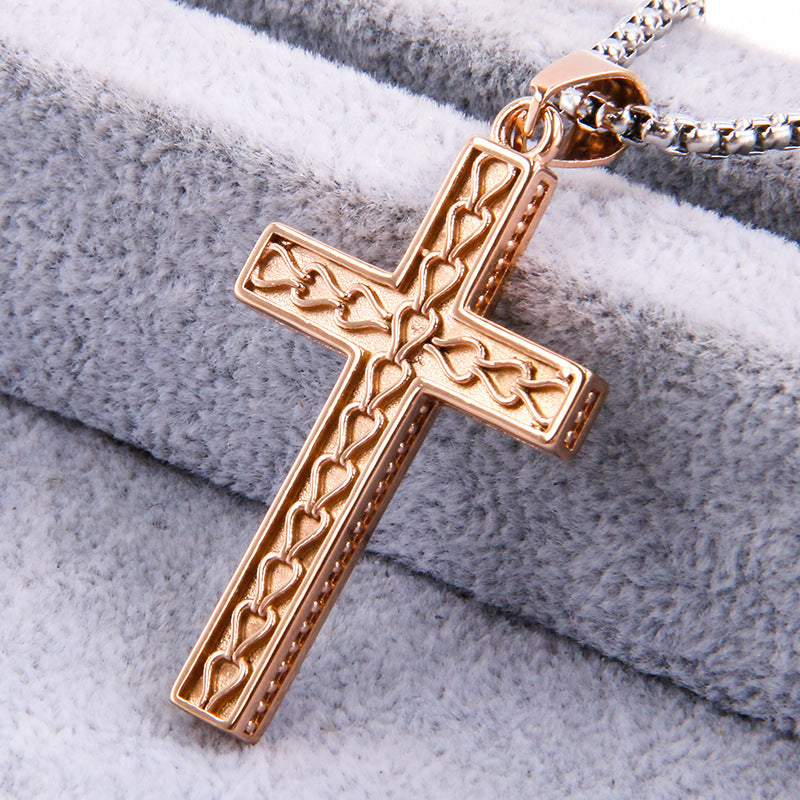 Rockyu ステンレス ヴィンテージクロス メンズネックレス ペンダント