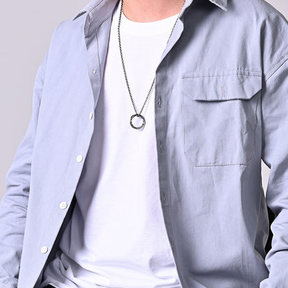 Rockyu ネックレス メンズ シルバー リングホルダーペンダント｜60cm チタンチェーン 指輪風デザイン 男女兼用