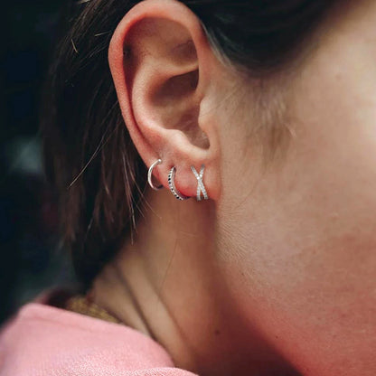 Rockyu フェイクピアス メンズ レディース シルバー925 ゴールド&シルバー 二連交叉 ジルコニア フープイヤリング アレルギー対応